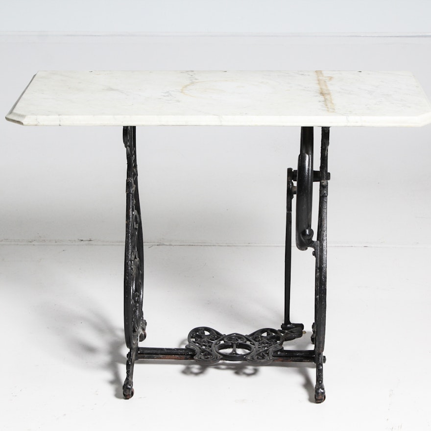 Antique Baset Marble Top Sewing Table