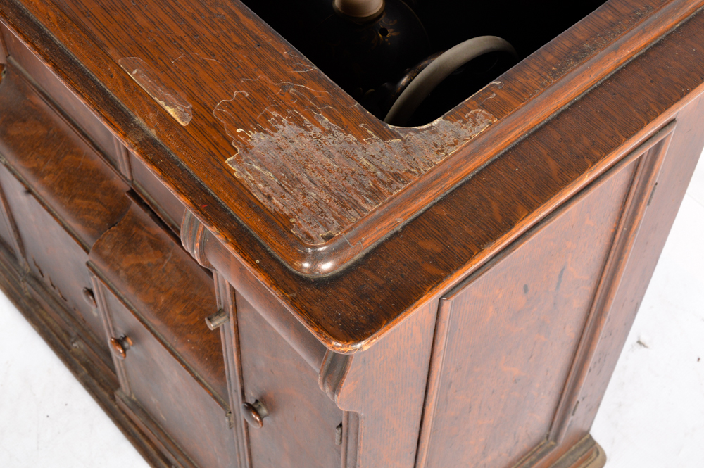 Antique Parlor Treadle Cabinet with Singer 66 Sewing Machine