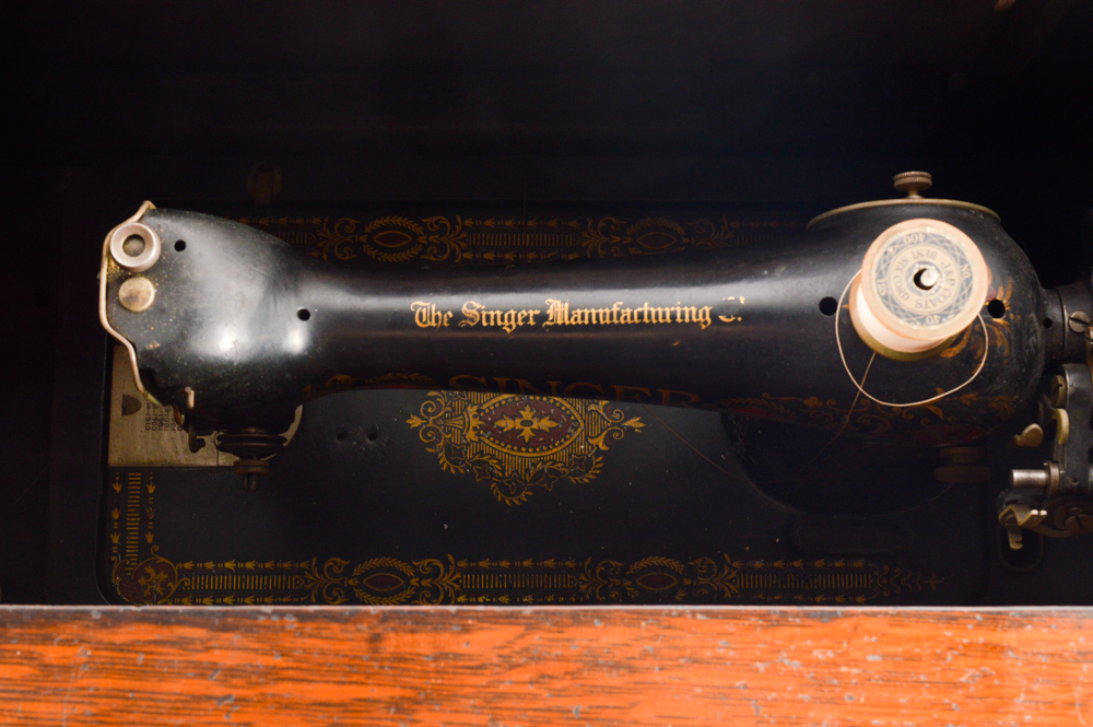 Antique Parlor Treadle Cabinet with Singer 66 Sewing Machine