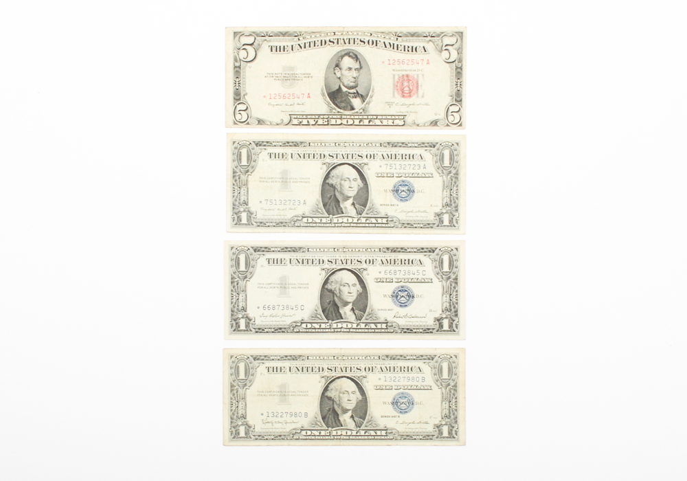 Group of US Currency, Including $1 Silver Certificate Star Notes
