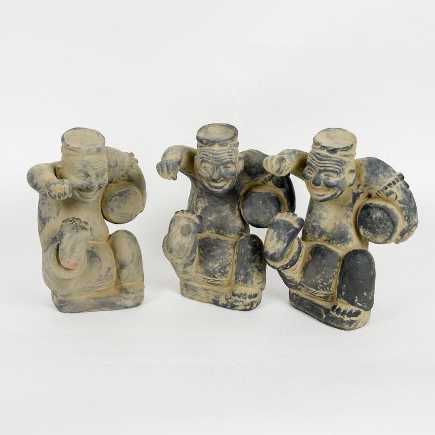 A Set of Three Terracotta Chinese Figures