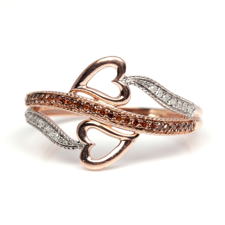 10K Two Tone Gold Diamond Heart Ring