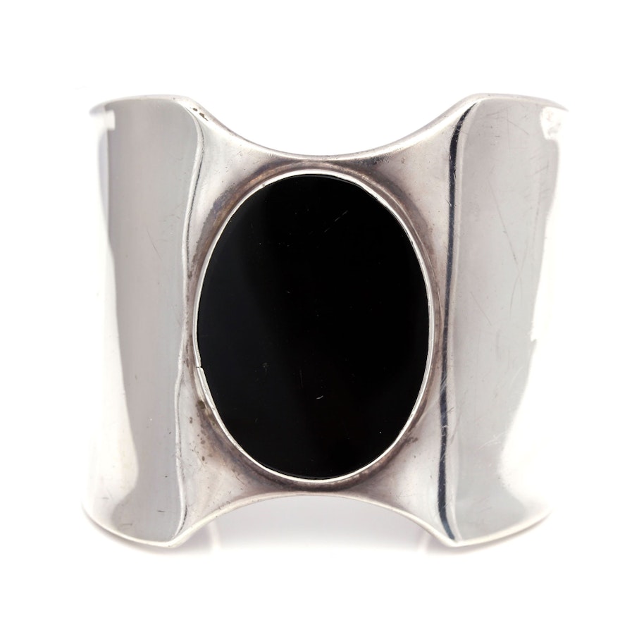 Taxco Mexico Sterling Silver Black Onyx Cuff