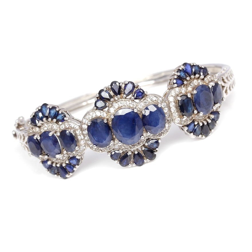 Sterling Silver Sapphire and White Topaz Bracelet