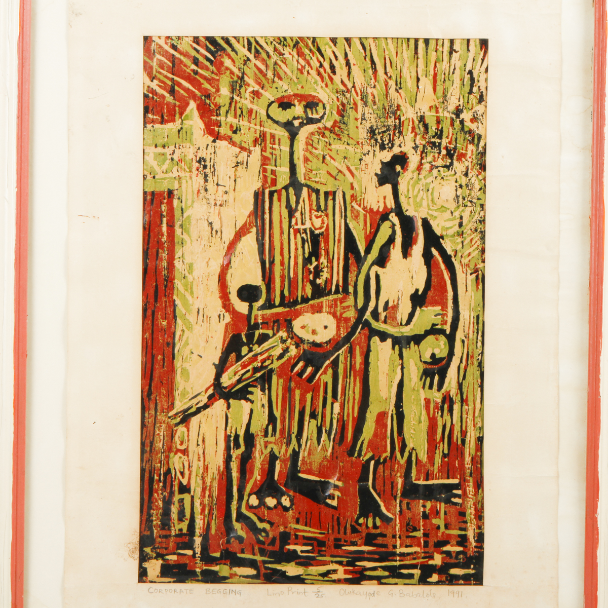 Olukayode Babalola Lino Print on Paper "Corporate Begging"