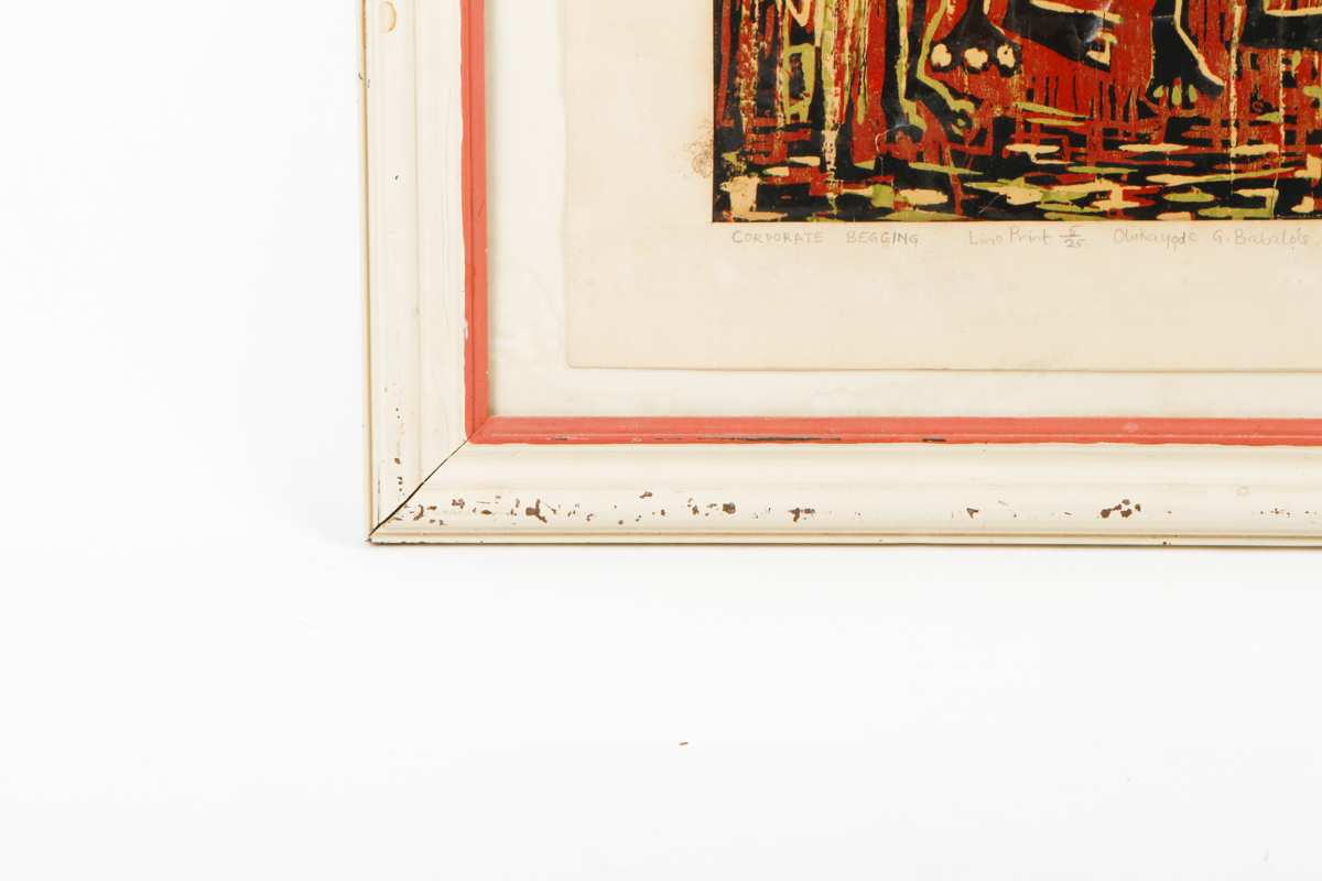 Olukayode Babalola Lino Print on Paper "Corporate Begging"