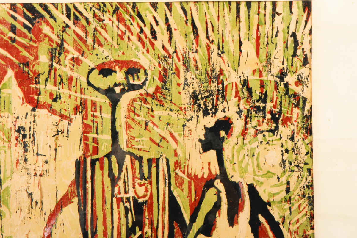 Olukayode Babalola Lino Print on Paper "Corporate Begging"