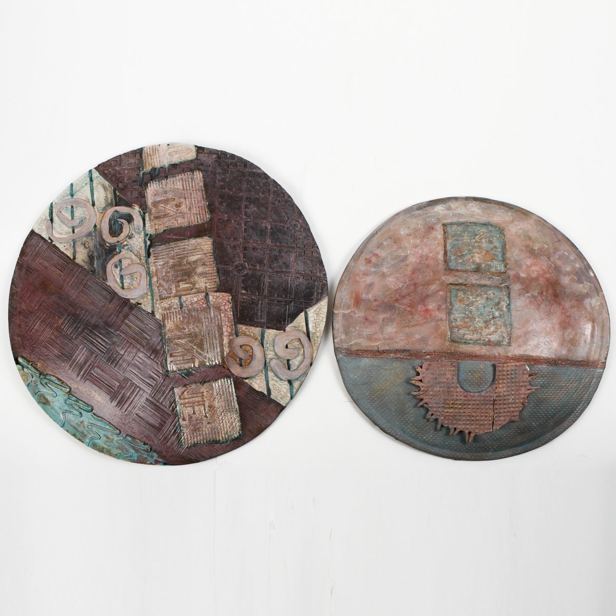 Pair of Handbuilt Raku Fired Stoneware Platters