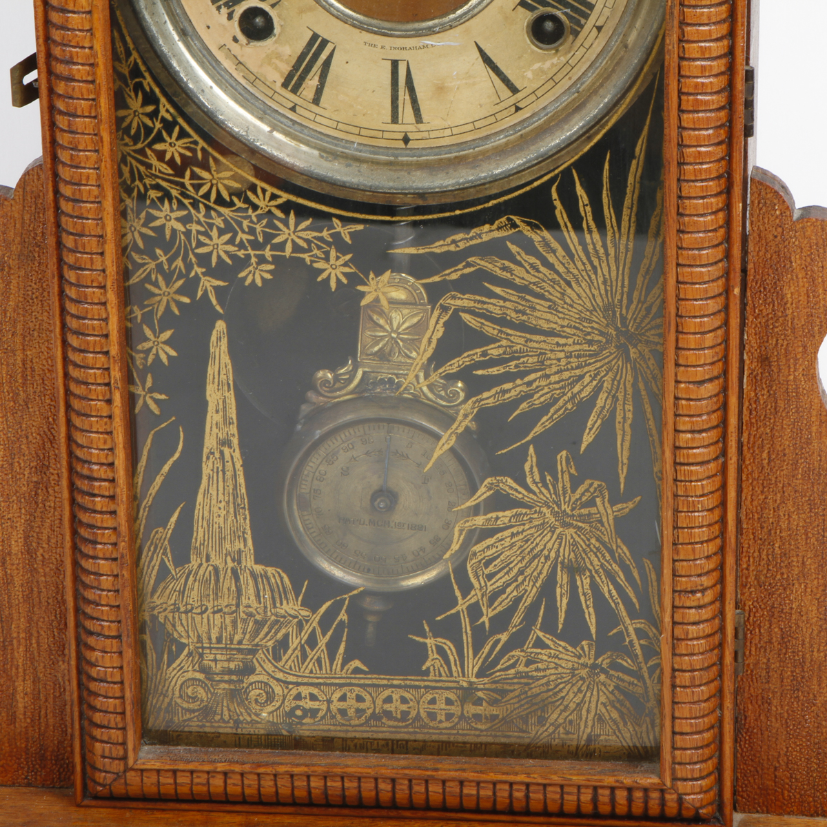 1897 E. Ingraham Co. Oak Gingerbread Mantel Clock