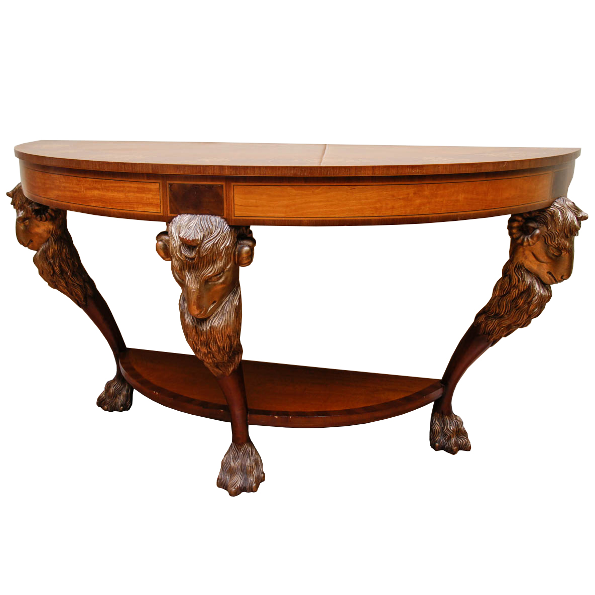 Neoclassical Style Rams Head Demilune Console Table