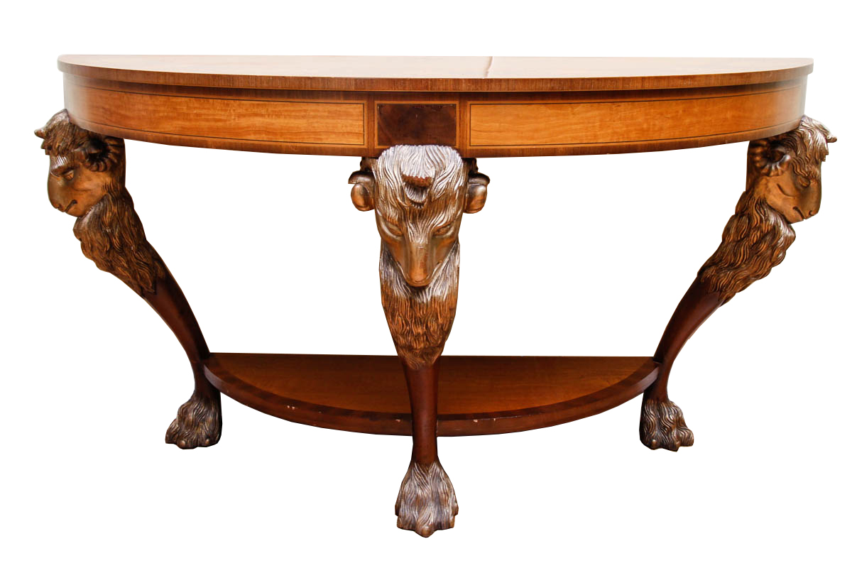 Neoclassical Style Rams Head Demilune Console Table