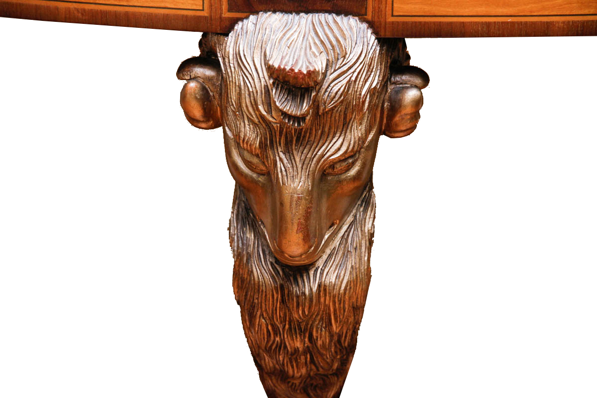 Neoclassical Style Rams Head Demilune Console Table