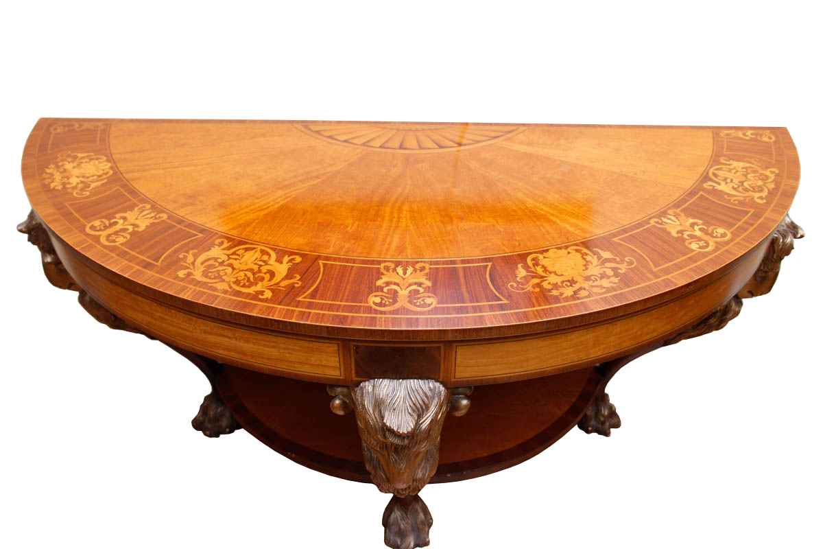 Neoclassical Style Rams Head Demilune Console Table
