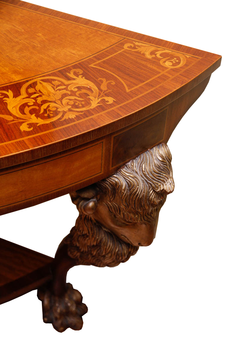 Neoclassical Style Rams Head Demilune Console Table
