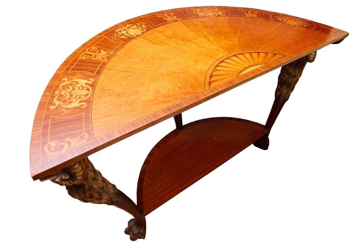 Neoclassical Style Rams Head Demilune Console Table