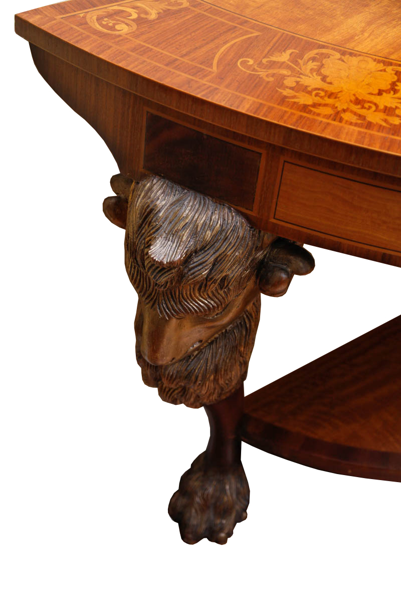 Neoclassical Style Rams Head Demilune Console Table