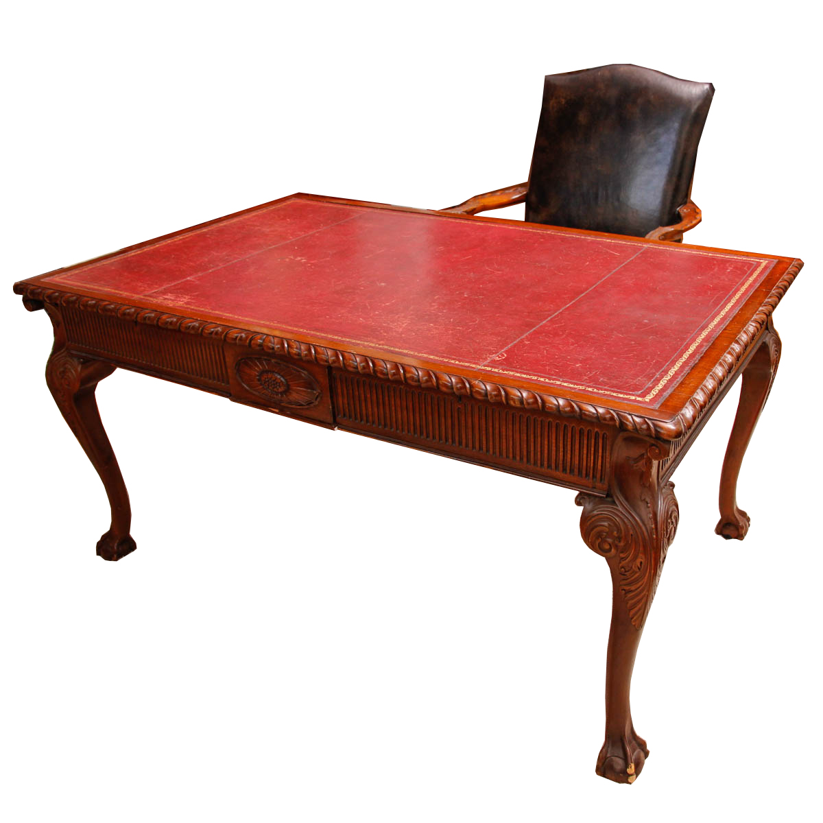 Chippendale Style Leather Top Desk and Upholstered Chair