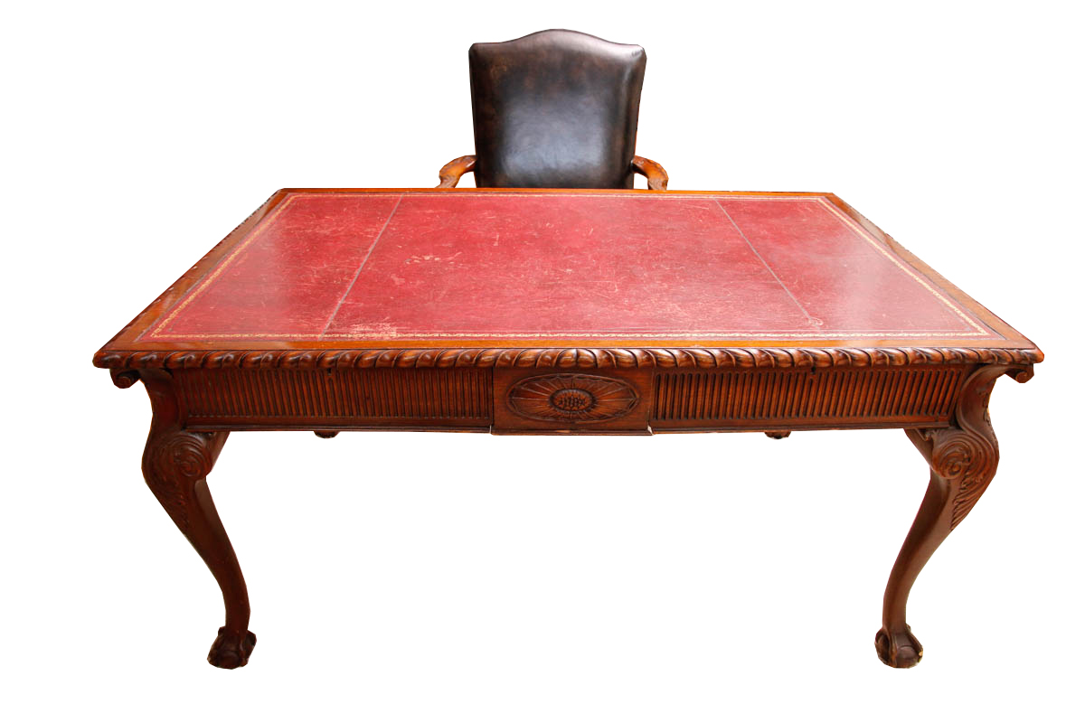 Chippendale Style Leather Top Desk and Upholstered Chair