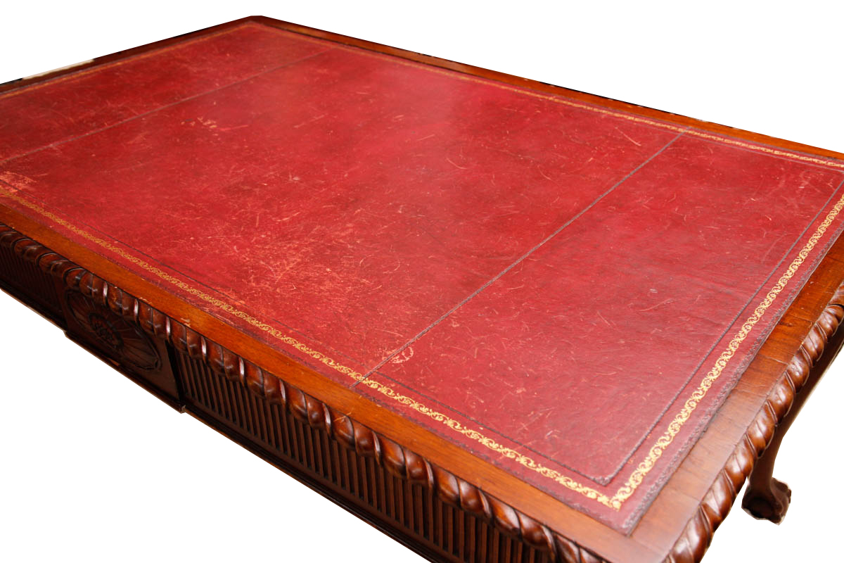 Chippendale Style Leather Top Desk and Upholstered Chair