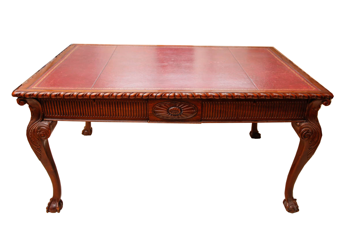 Chippendale Style Leather Top Desk and Upholstered Chair