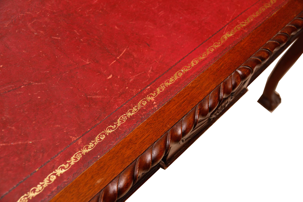 Chippendale Style Leather Top Desk and Upholstered Chair