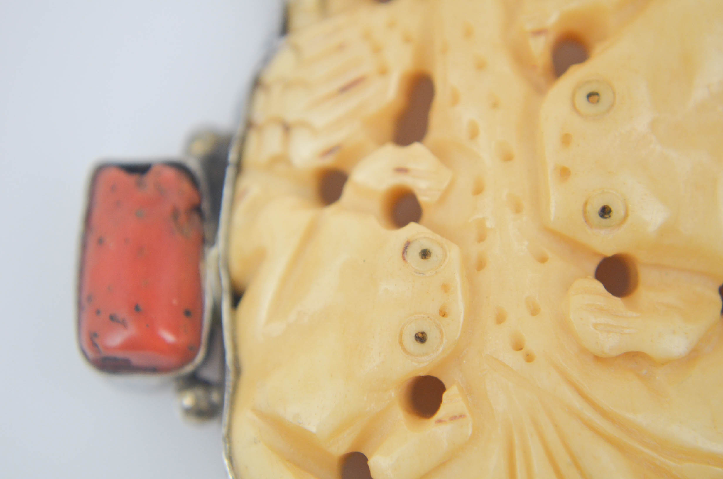 Sterling Silver Pendant with Bone, Coral , and Turquoise