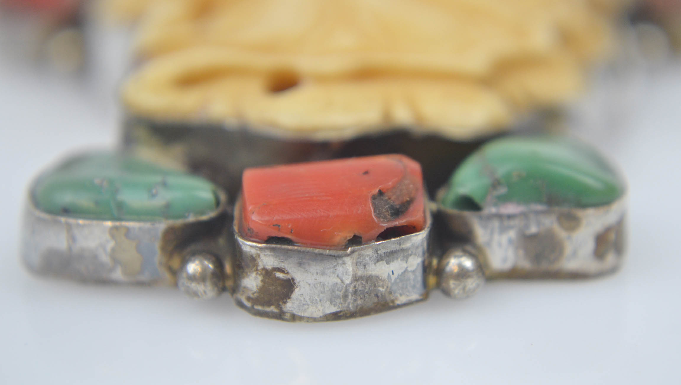 Sterling Silver Pendant with Bone, Coral , and Turquoise