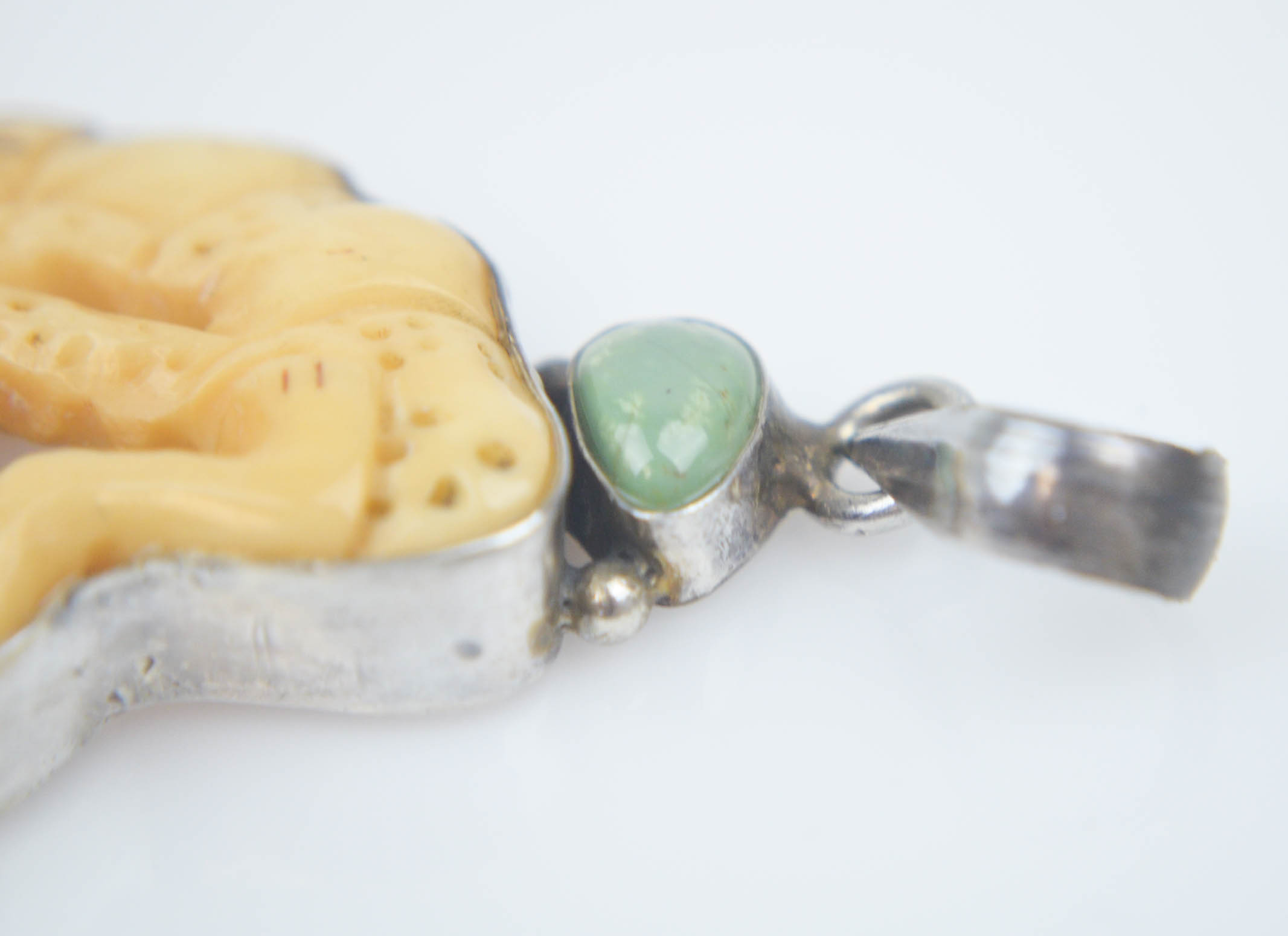 Sterling Silver Pendant with Bone, Coral , and Turquoise