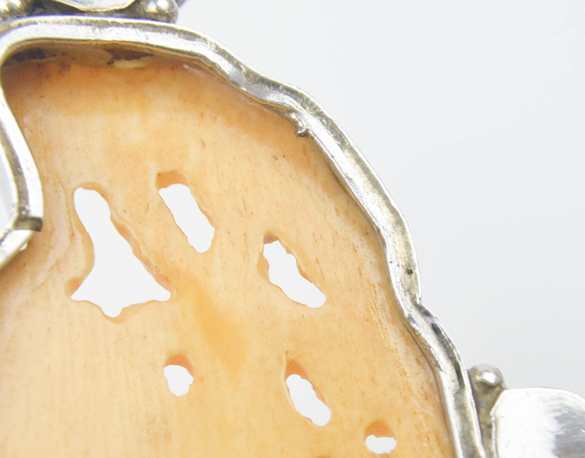 Sterling Silver Pendant with Bone, Coral , and Turquoise