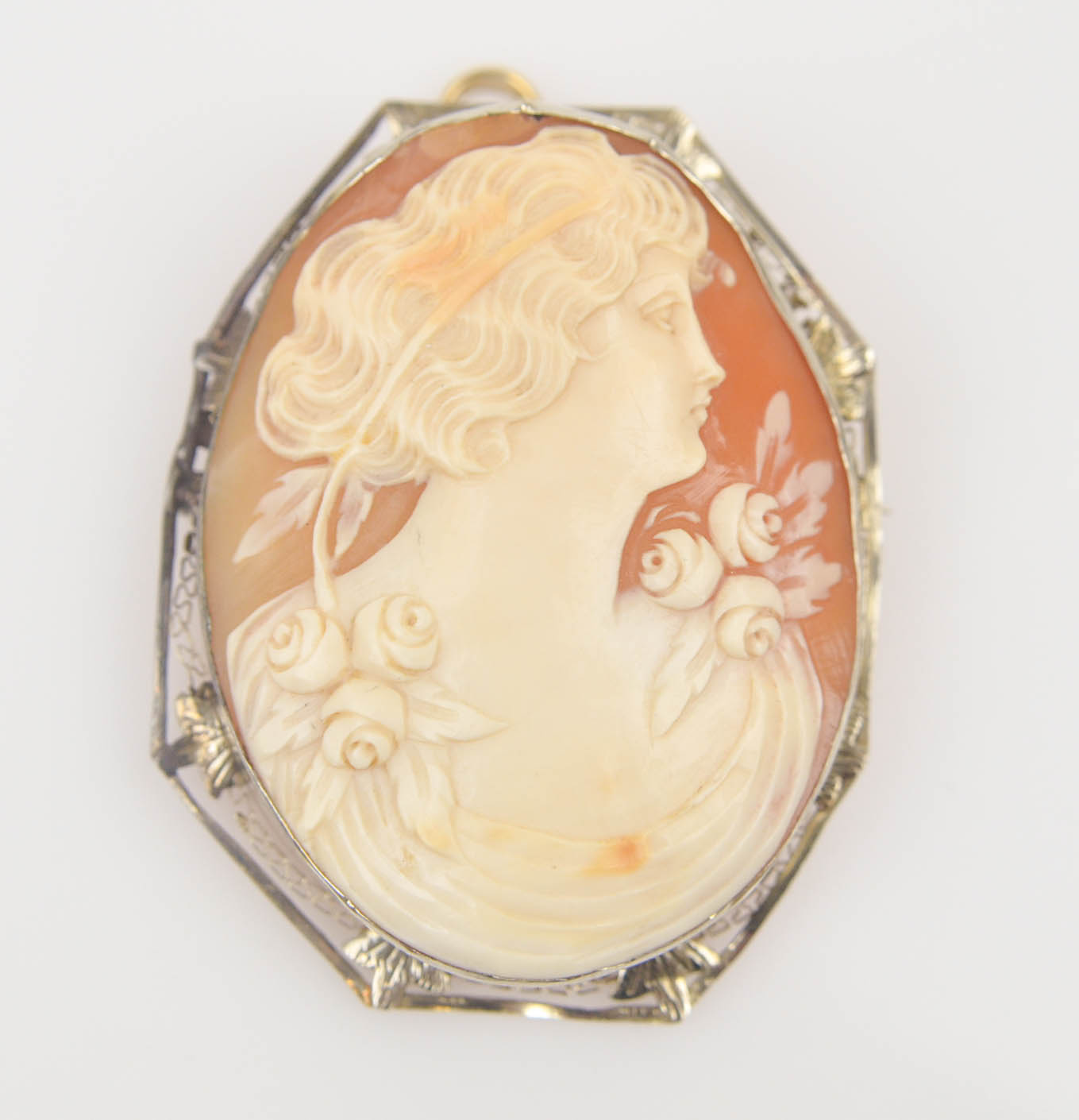 Carved Shell Cameo with 14 K Convertible Pin and Pendant