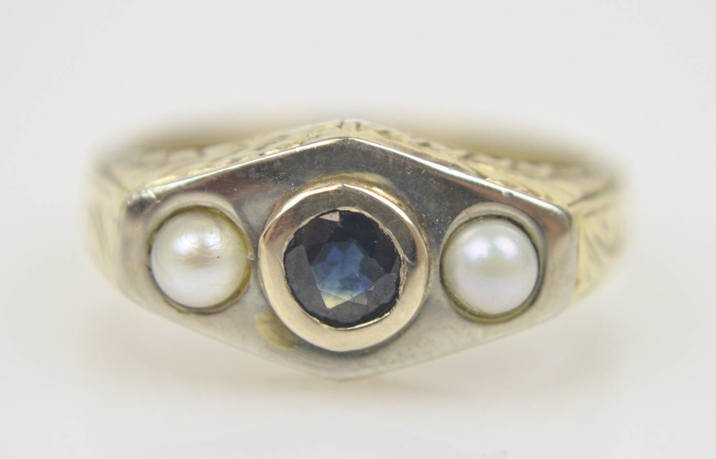 14K Yellow Gold Sapphire and Pearl Ring