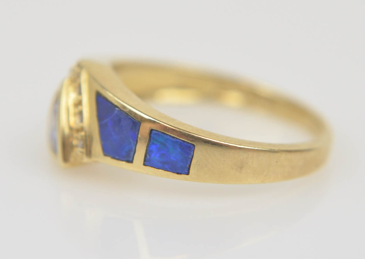 14K Yellow Gold Tanzanite, Opal, and Diamond Ring