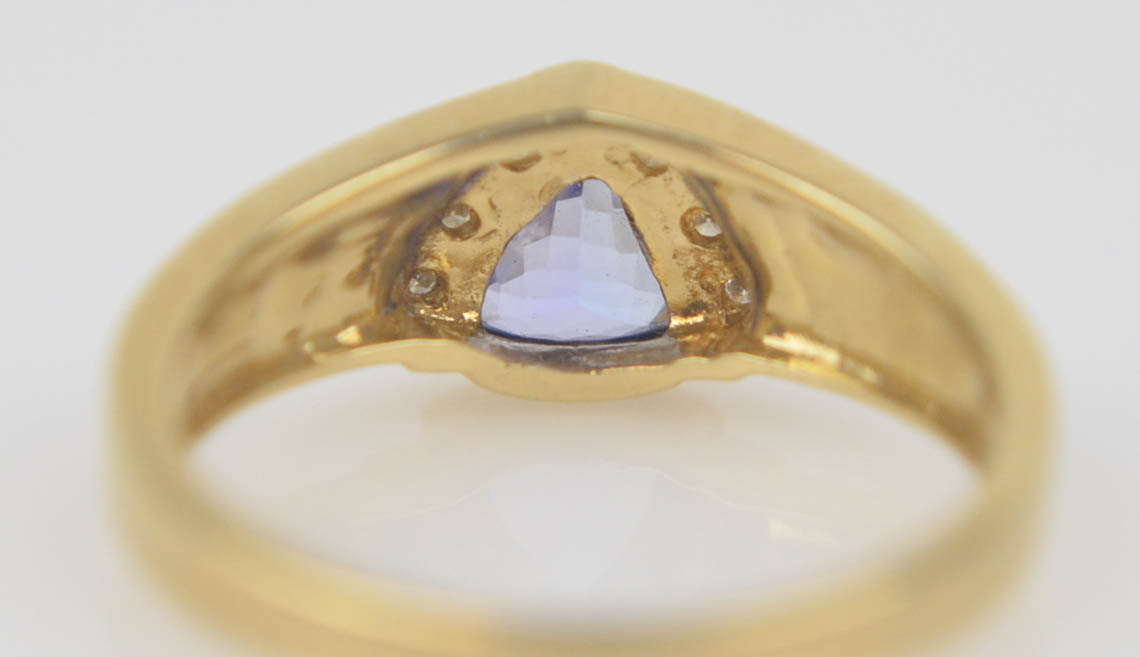 14K Yellow Gold Tanzanite, Opal, and Diamond Ring