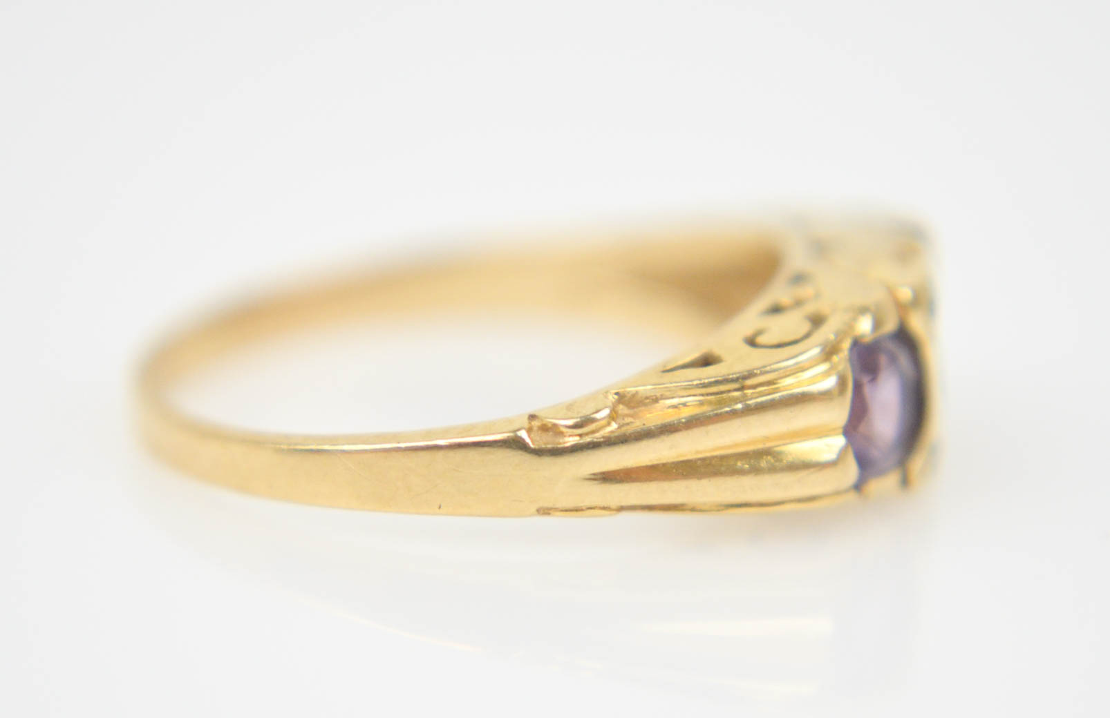 Vintage 14K Yellow Gold Amethyst and Diamond Ring