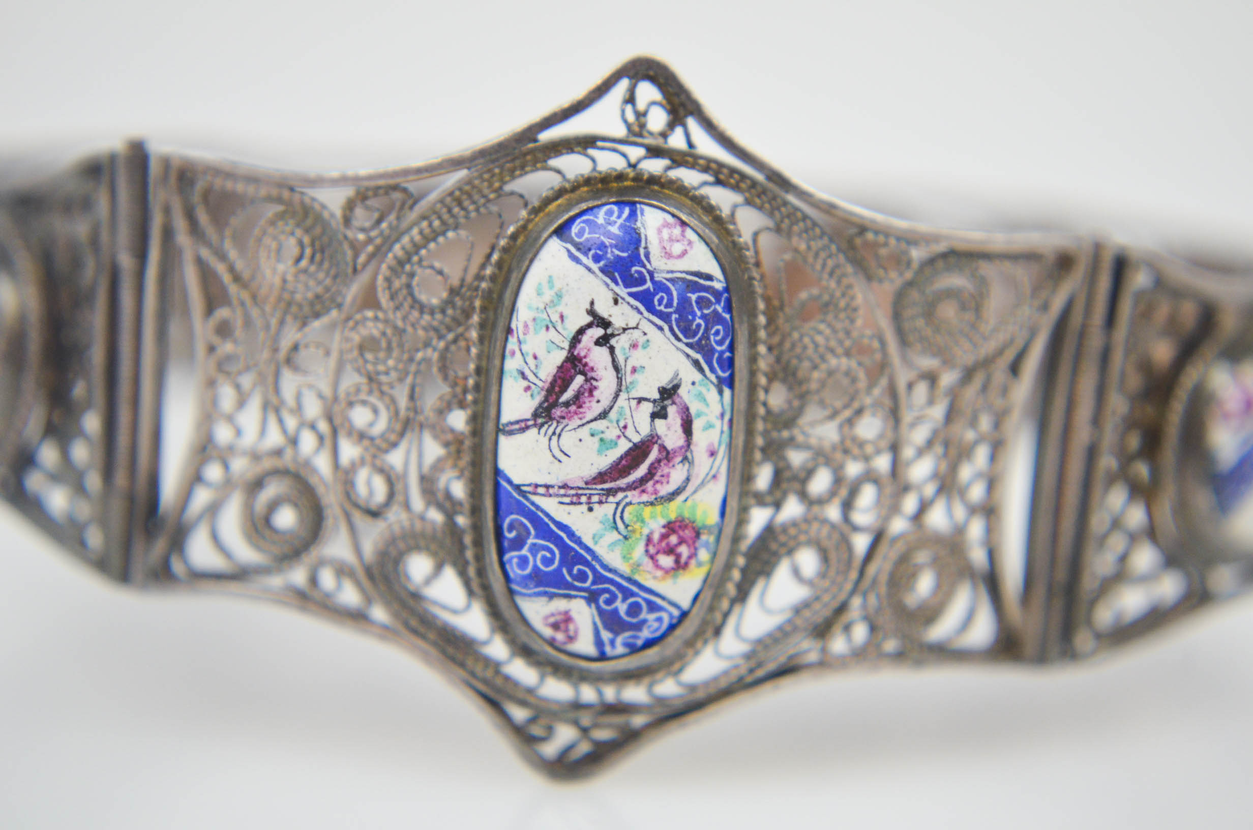 Sterling Silver and Porcelain Bracelet