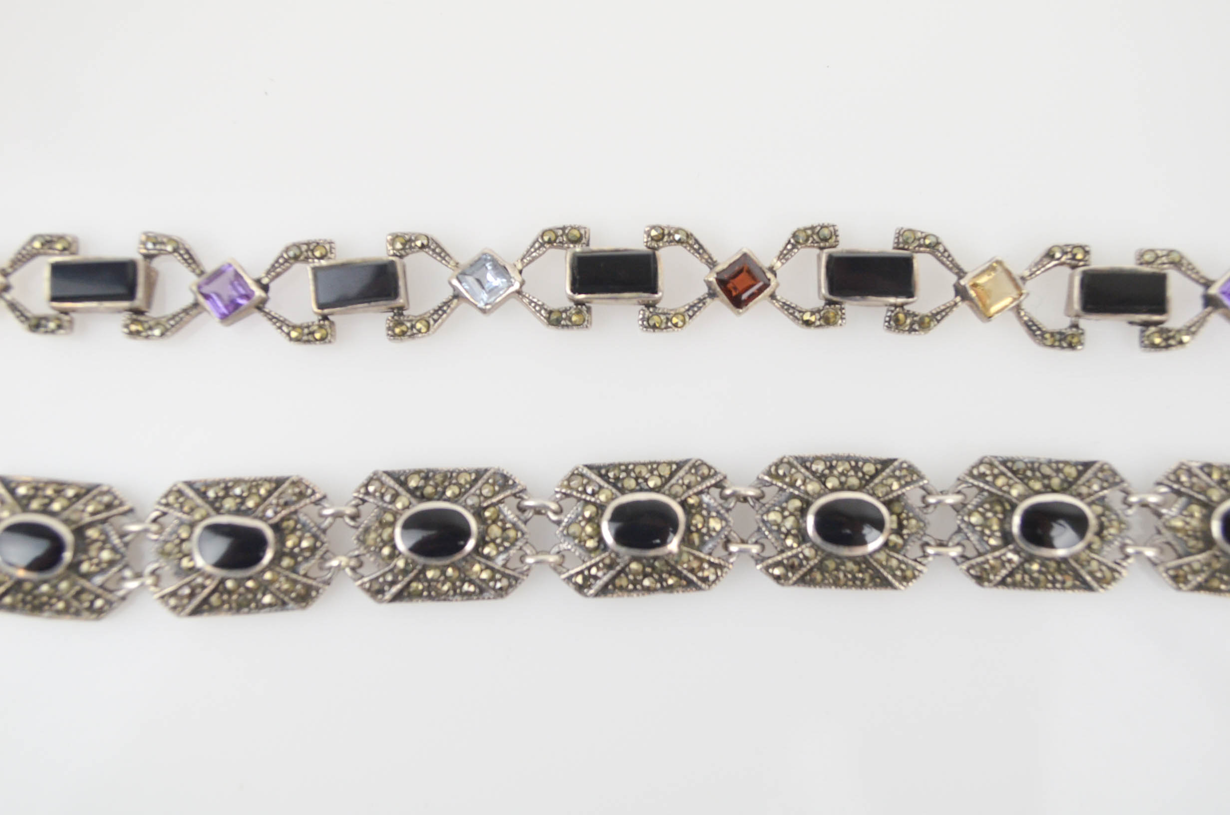 Pair of Sterling Bracelets with Black Onyx and Multi Stones