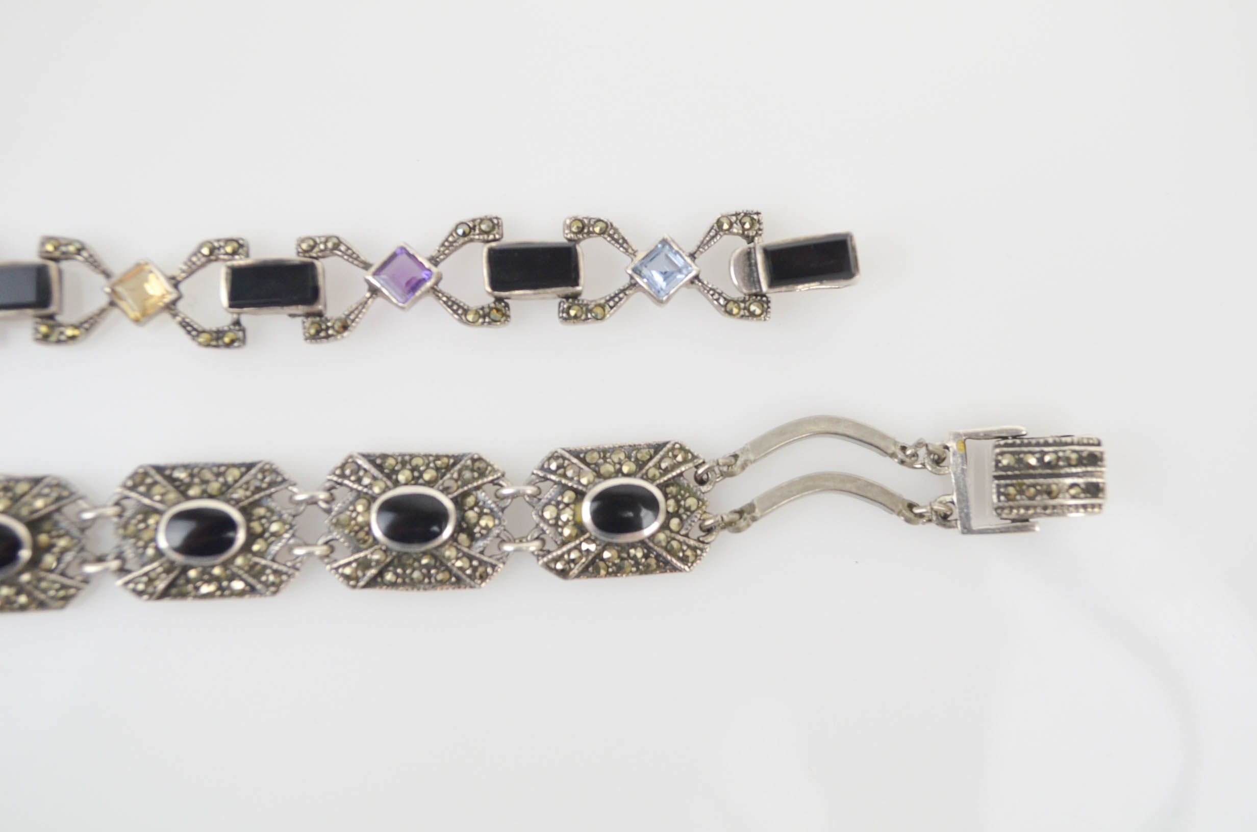 Pair of Sterling Bracelets with Black Onyx and Multi Stones