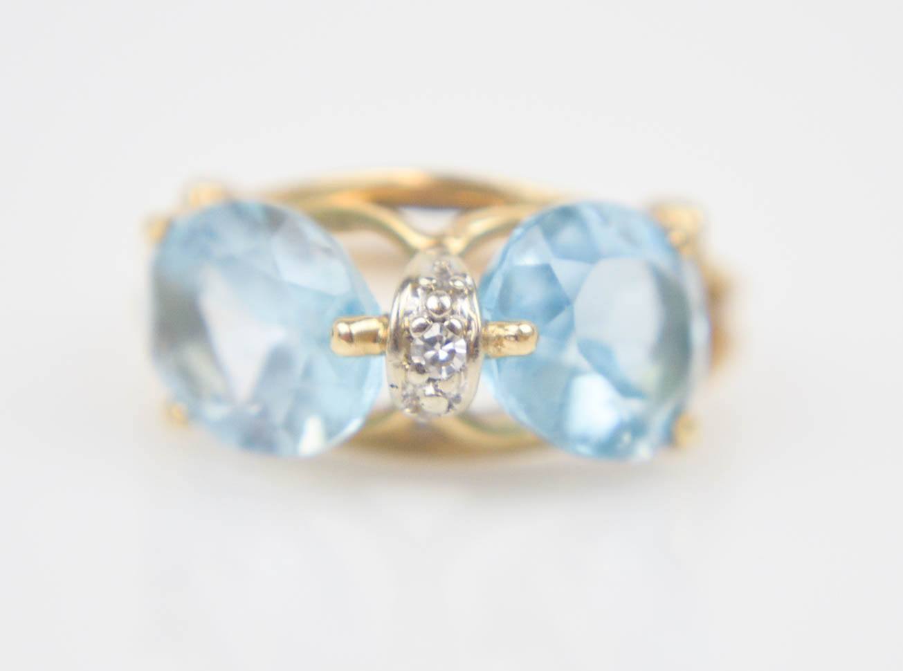 Vintage 14K Yellow Gold Topaz and Diamond Ring