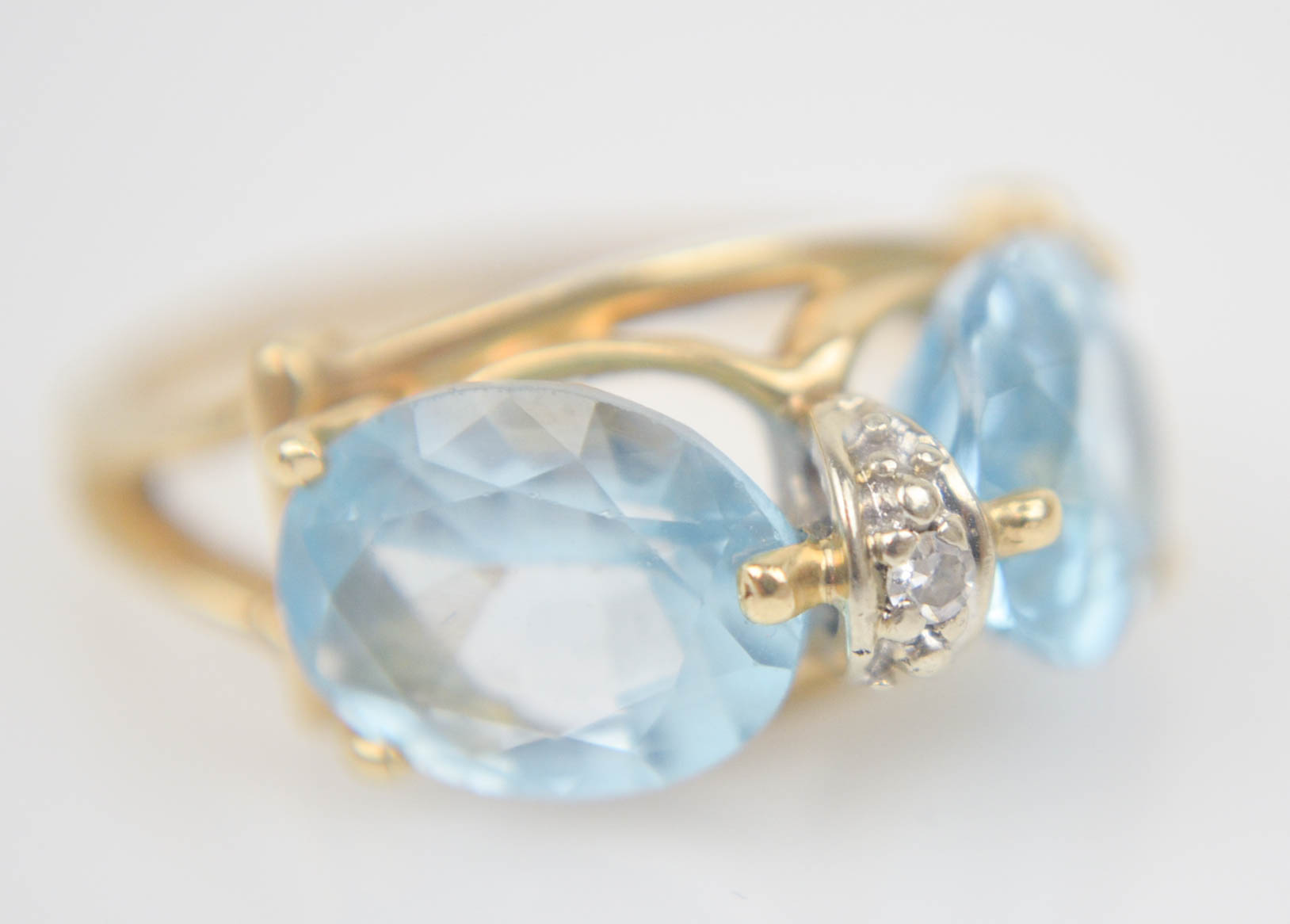 Vintage 14K Yellow Gold Topaz and Diamond Ring