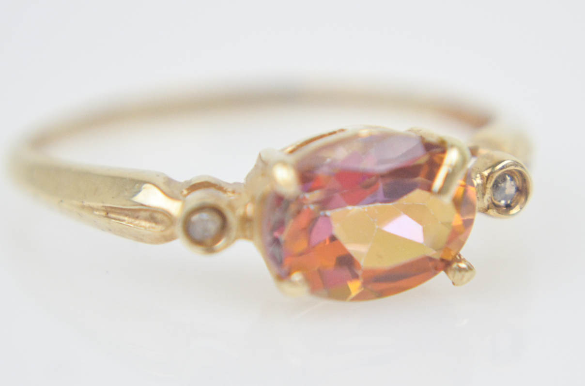 Vintage 10K Yellow Gold Mystic Topaz and Diamond Ring