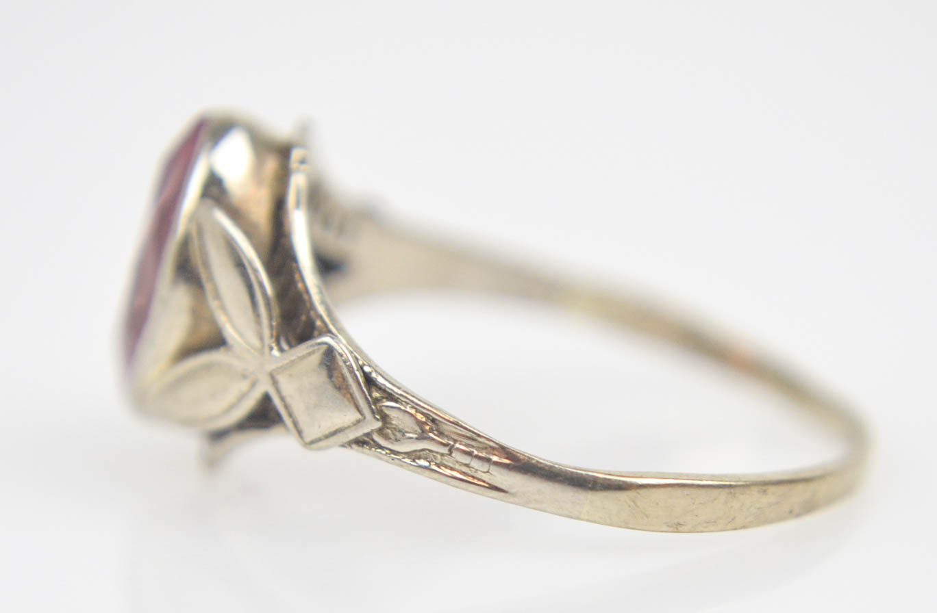 Antique 10K White Gold Synthetic Orange Sapphire Ring