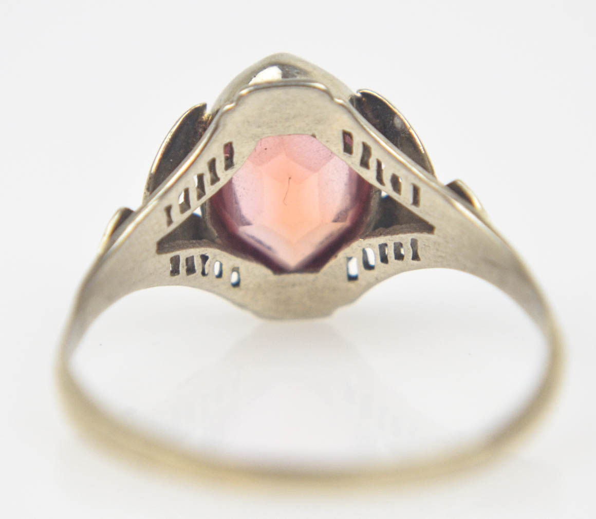 Antique 10K White Gold Synthetic Orange Sapphire Ring