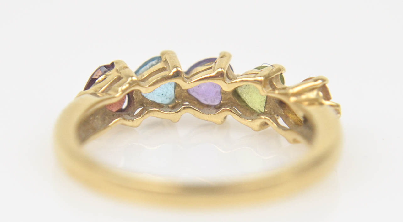 14K Yellow Gold Multi-colored Gemstone Ring