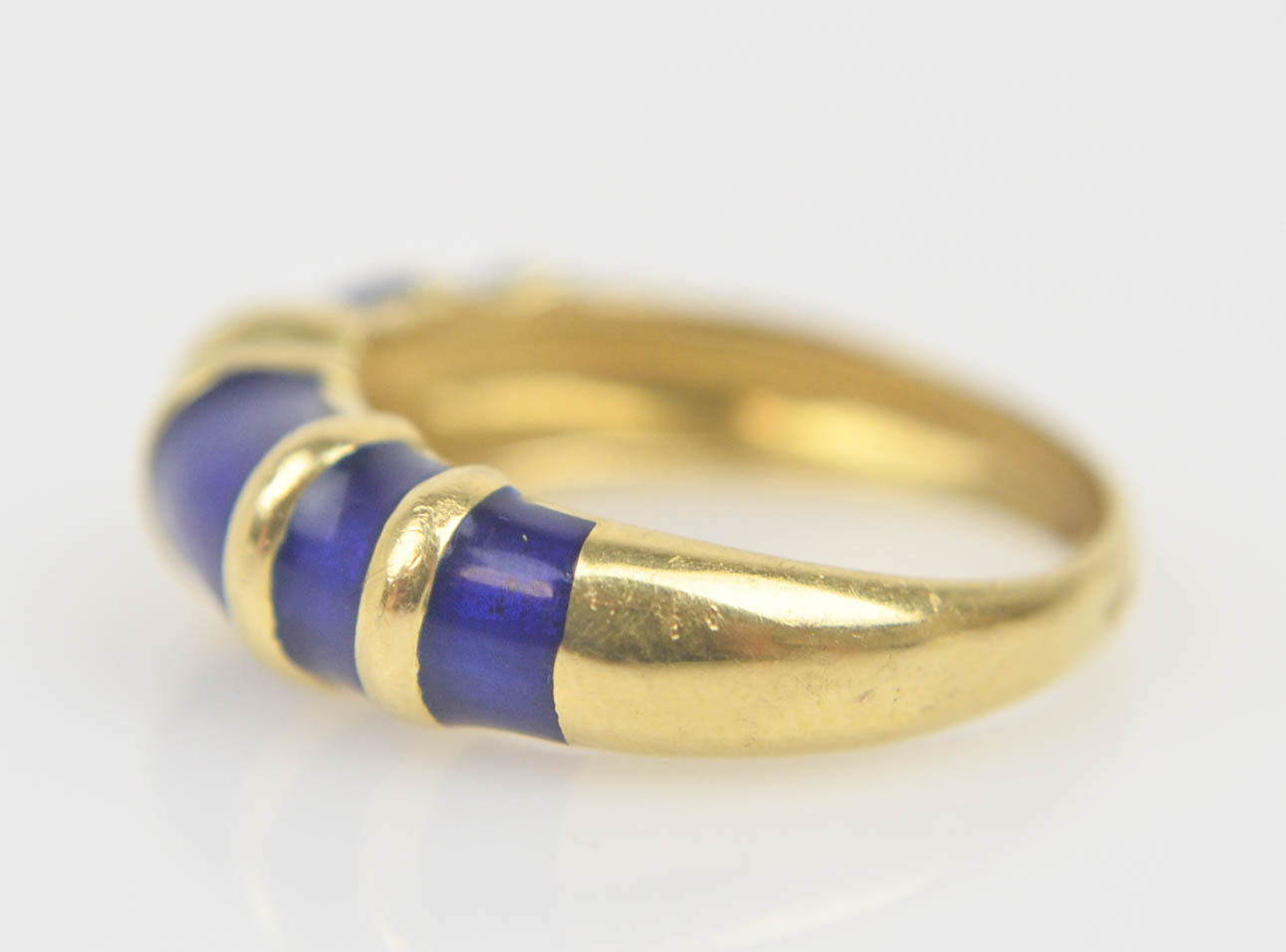 18K Yellow Gold Blue Enamel Ring