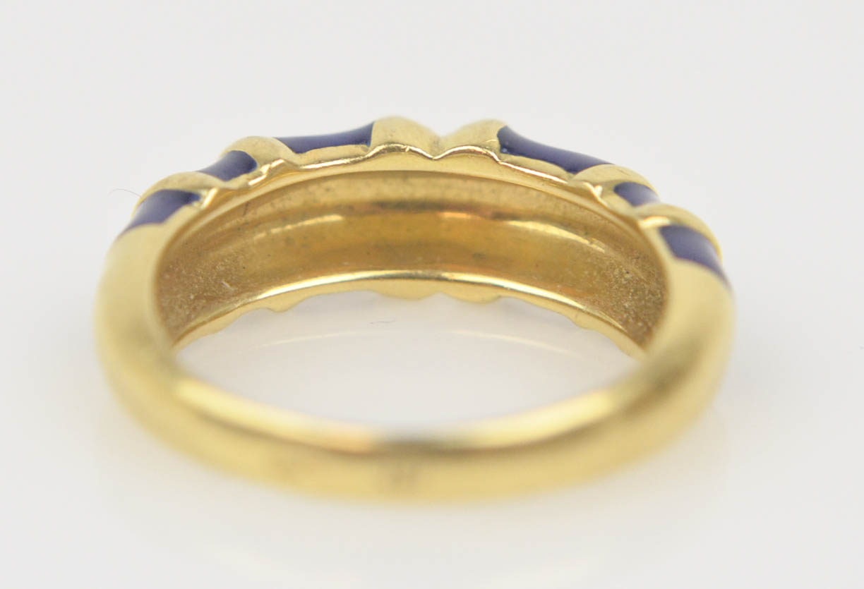 18K Yellow Gold Blue Enamel Ring