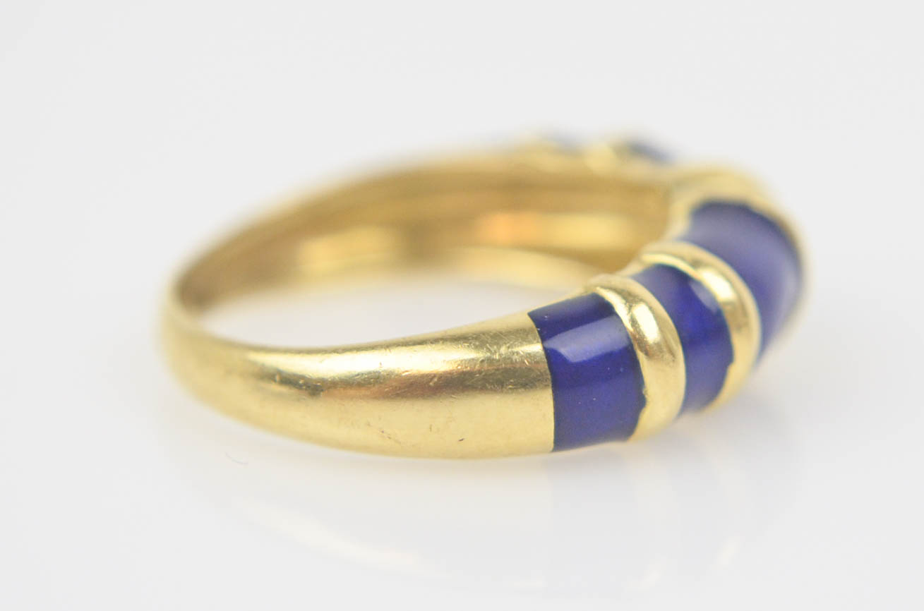 18K Yellow Gold Blue Enamel Ring