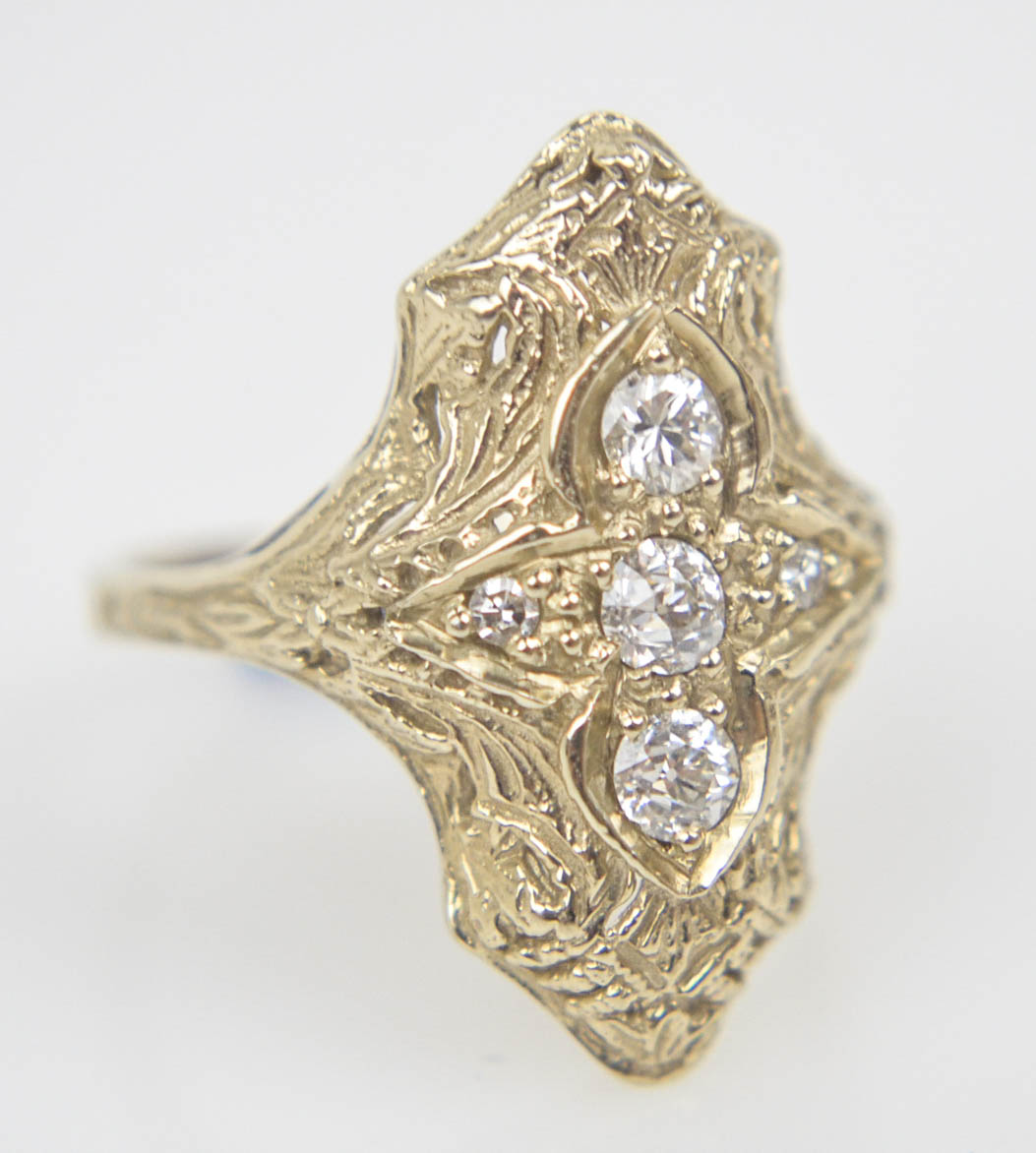 Antique Belle Epoque 18K Yellow Gold and Diamond Ring