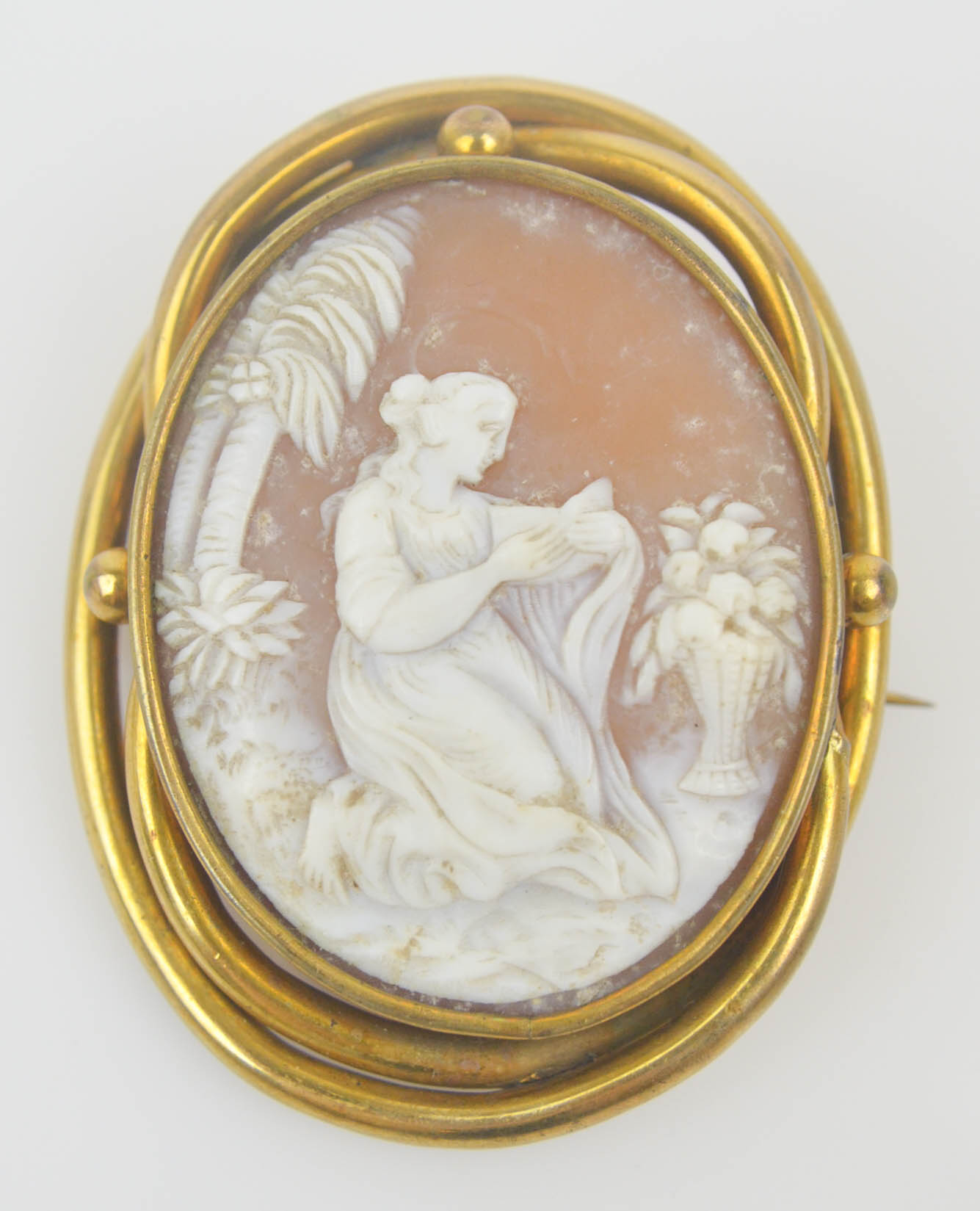 Gold Wash and Carved Cameo Brooch