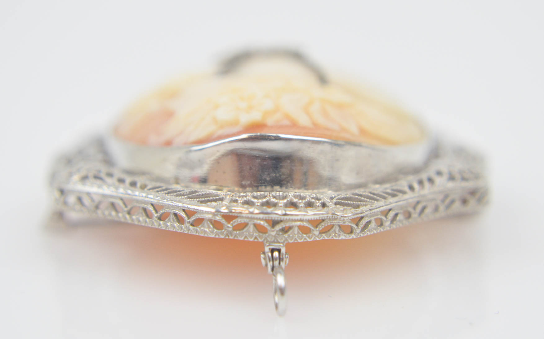 14K White Gold Diamond Cameo Pendant Brooch