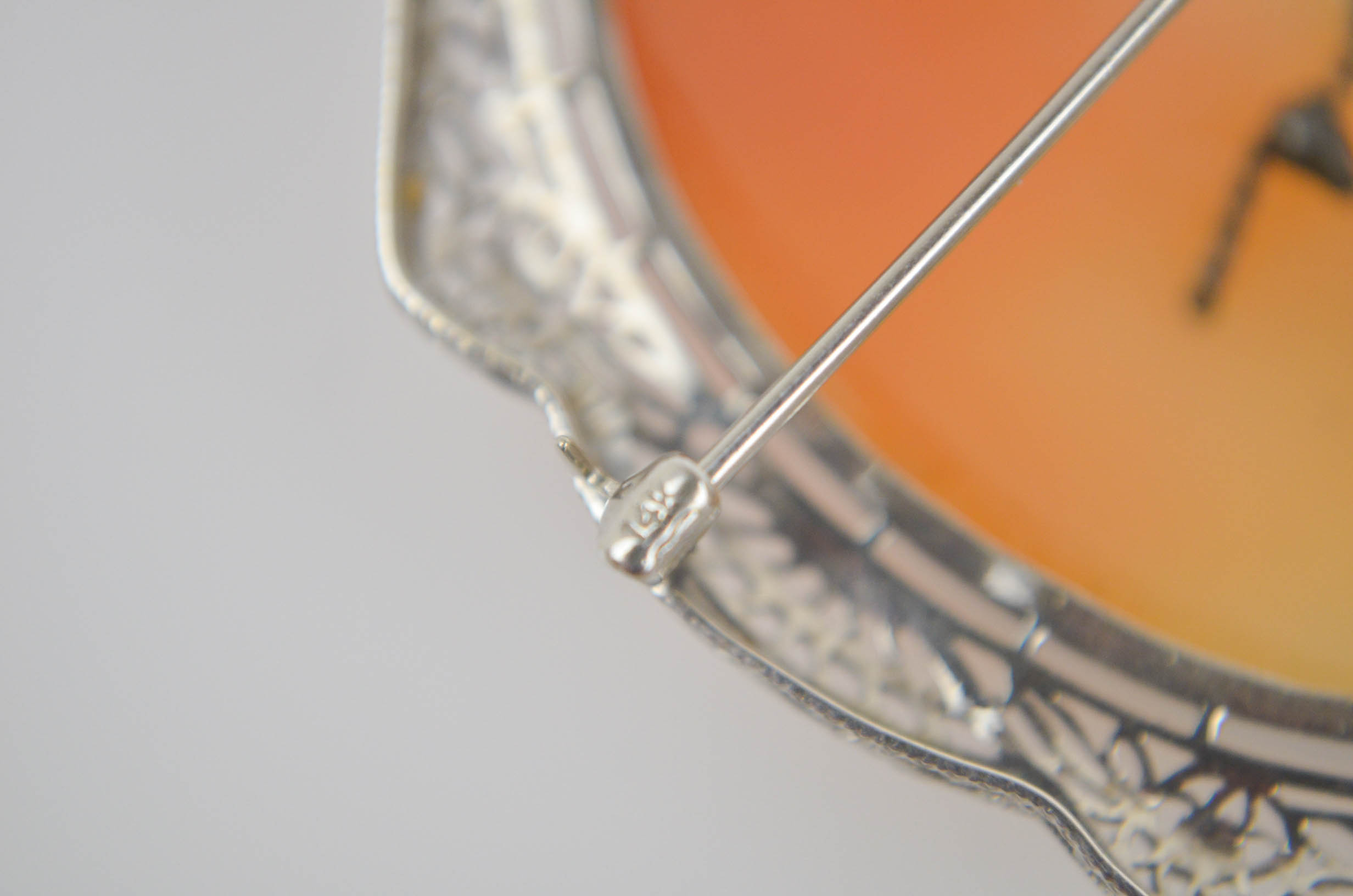 14K White Gold Diamond Cameo Pendant Brooch